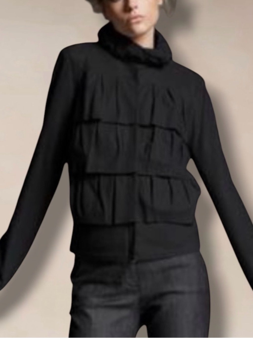 DIANE VON FURSTENBERG BLACK ZIP FRONT RUFFLE JACKET SIZE 6